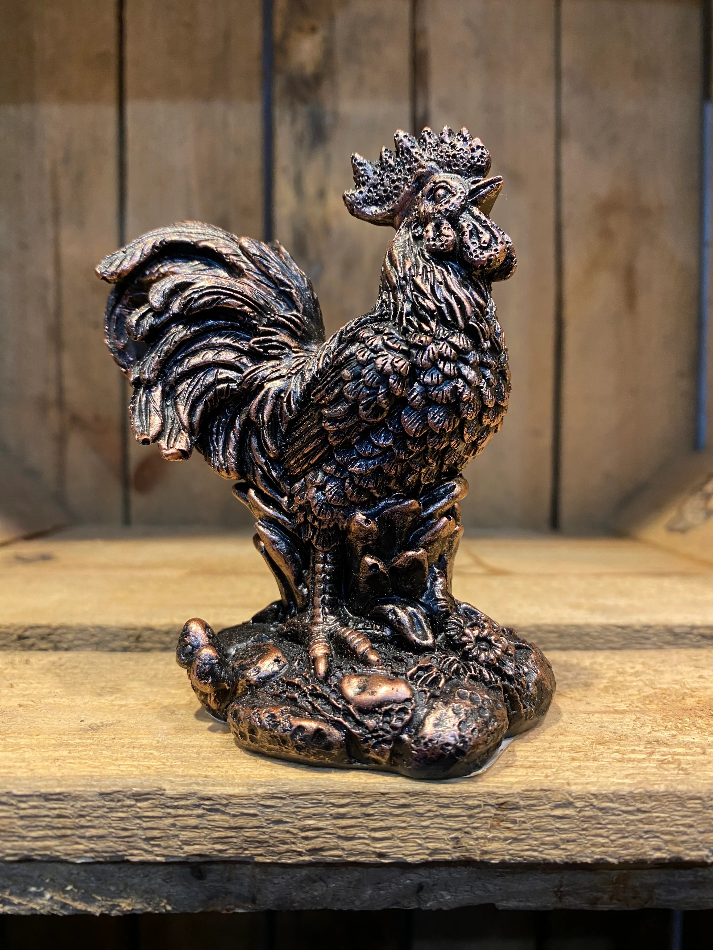 Miniature Proud rooster standing bronze