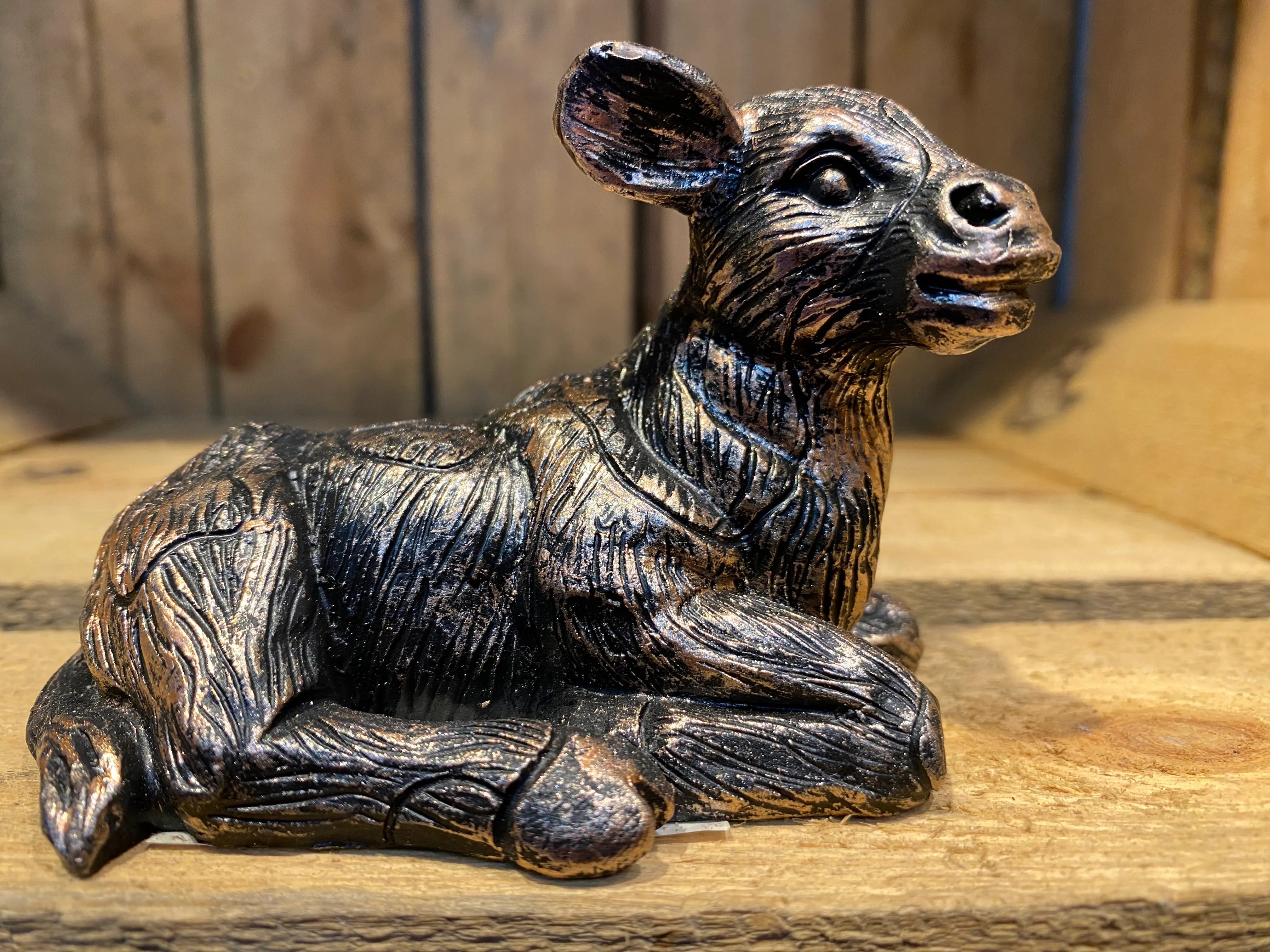 Miniature Cow Sitting Bronze