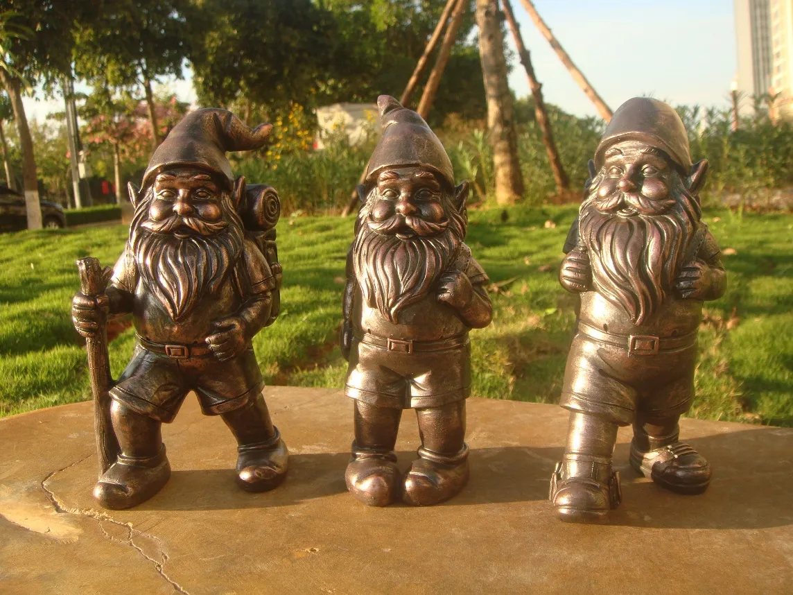 Miniature Hiking Gnome bronze